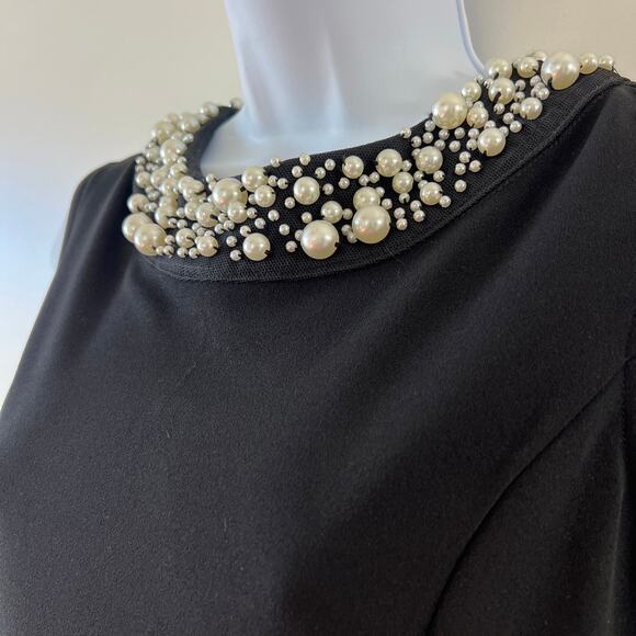 Marina Black Pearl Collar Sleeveless Stretch Sheath Dress Womens 6 Petite - Picture 4 of 14